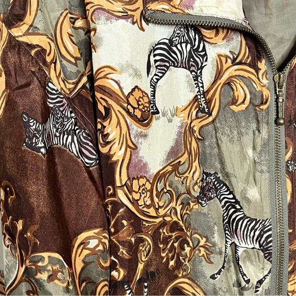 VINTAGE STUDIO SPORTIF 100% Silk safari animal print zip jacket size medium - Picture 2 of 4